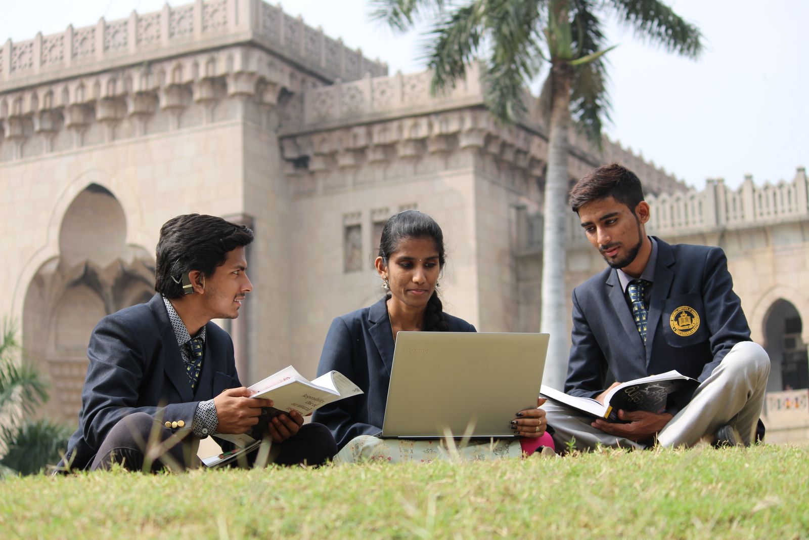 Indian university students discussing their studies on campus