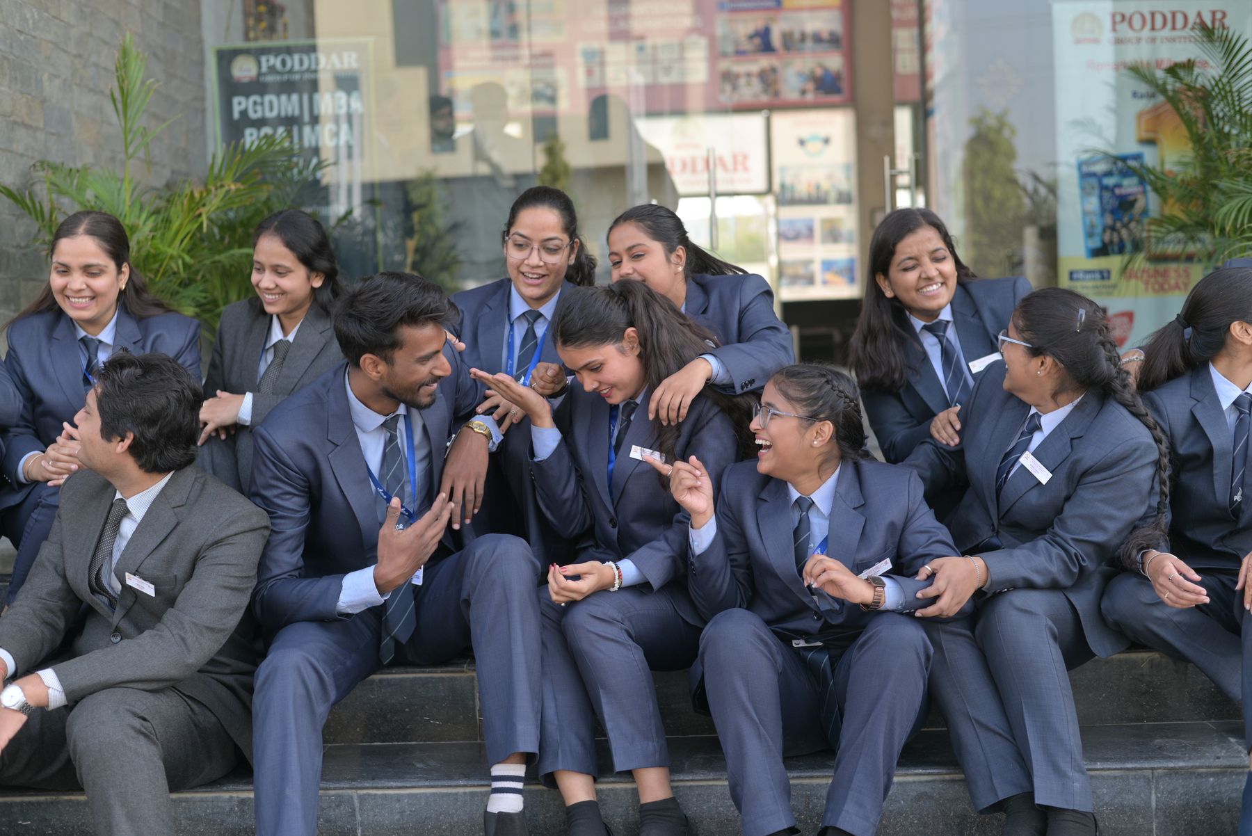 Indian business-school students discussing career opportunities